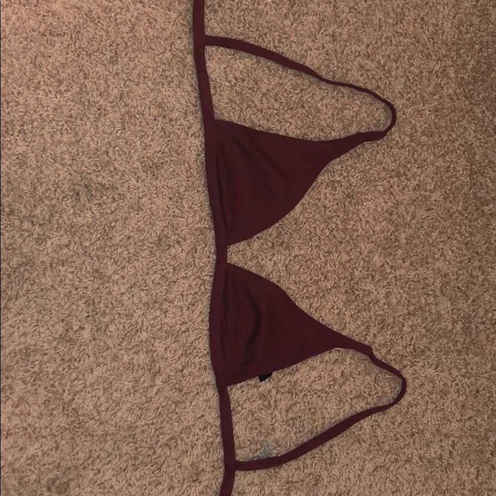 maroon triangle simple ribbed swim top